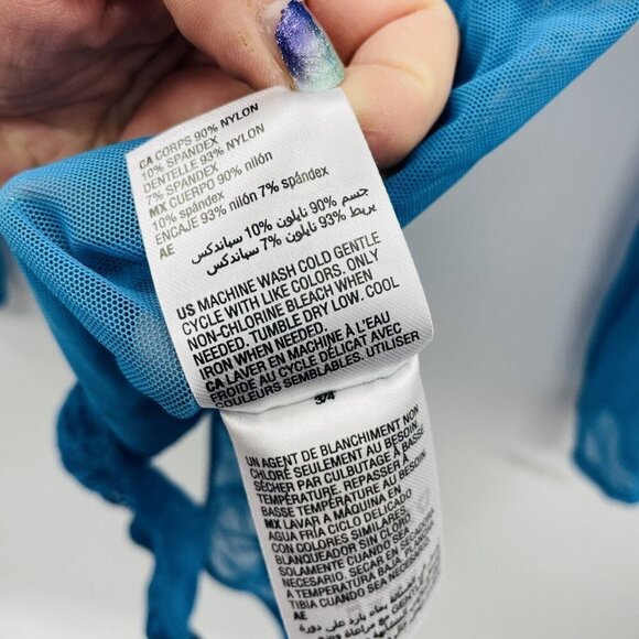 INC International Concepts Womens XL Long-Sleeve Lace Mesh Bodysuit Blue 891 - Picture 9 of 9